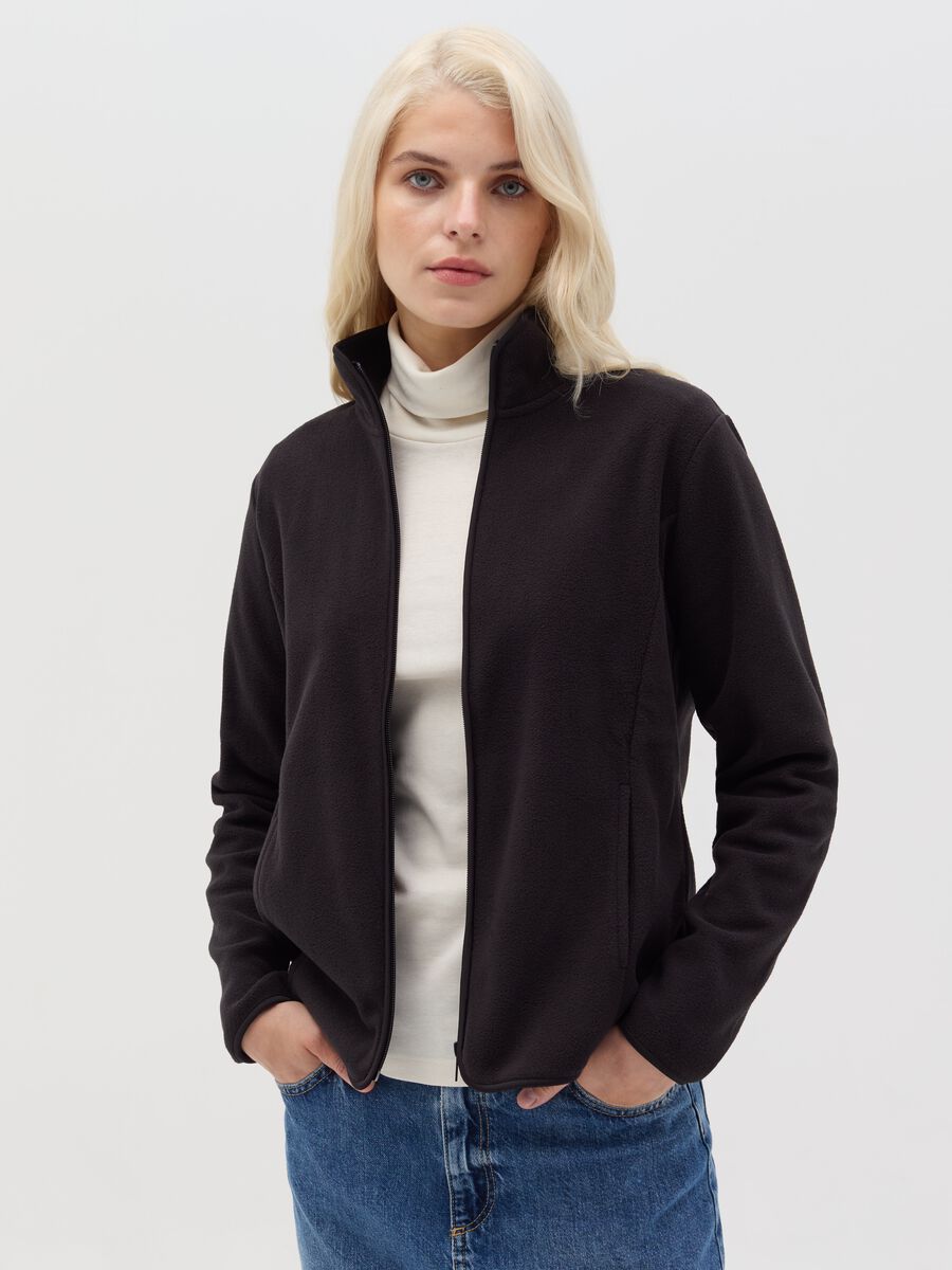 Fleece full-zip sweatshirt with high neck_0