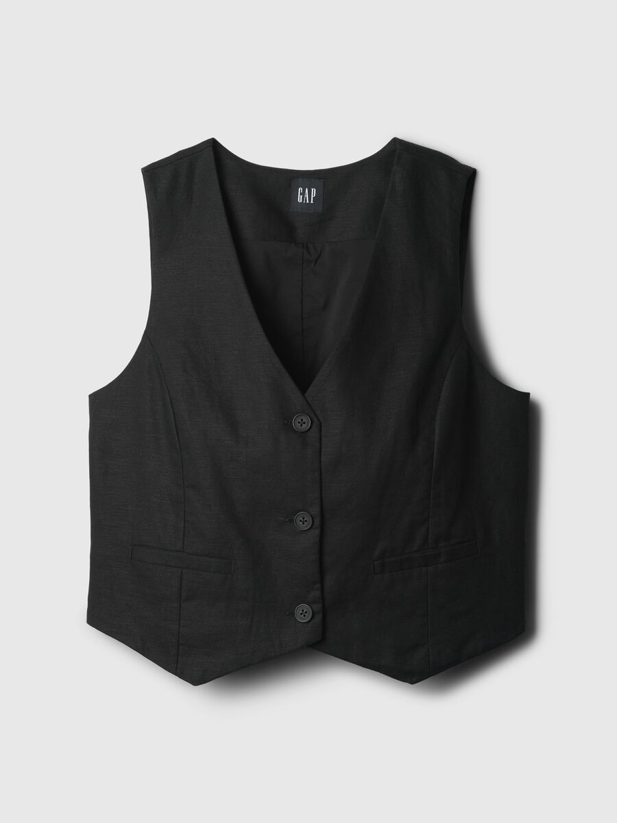 Viscose and linen gilet with V neck_0