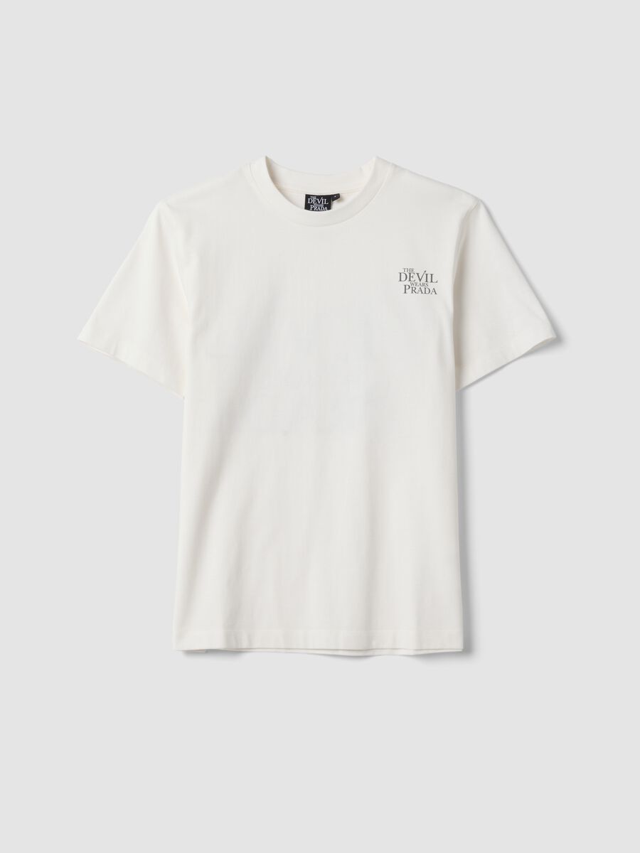 White pure cotton T-shirt with "The Devil Wears Prada" print, oversized fit_4