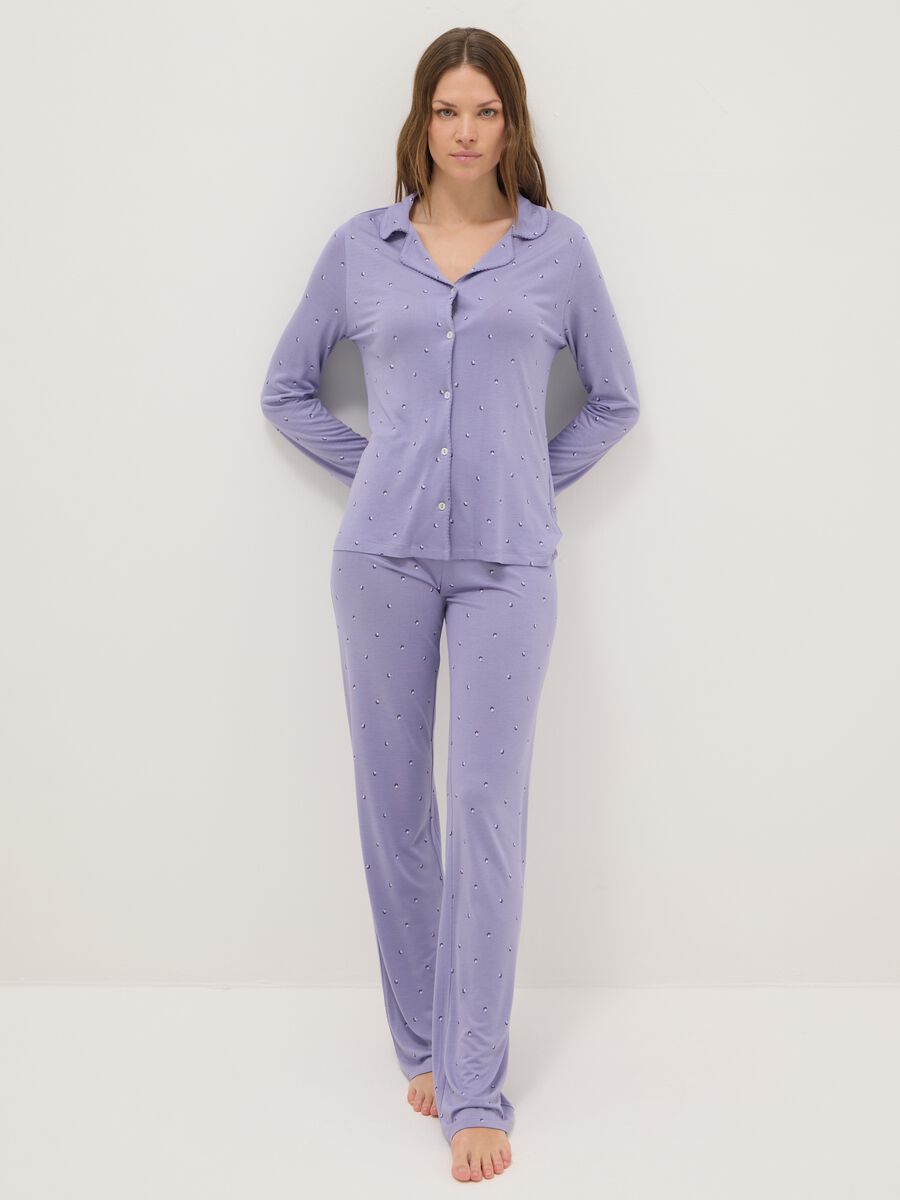 Purple regular fit pajama trousers with lace details and pattern_0