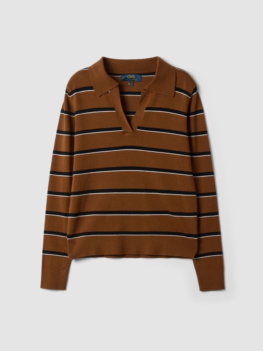 Maglia marrone in misto viscosa con colletto polo regular fit_0