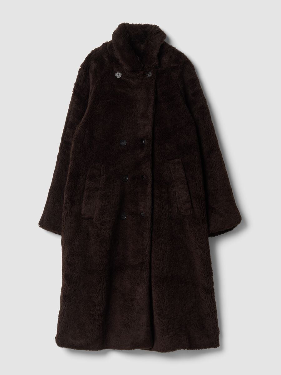 Cappotto marrone in misto lana effetto peluche over fit_1