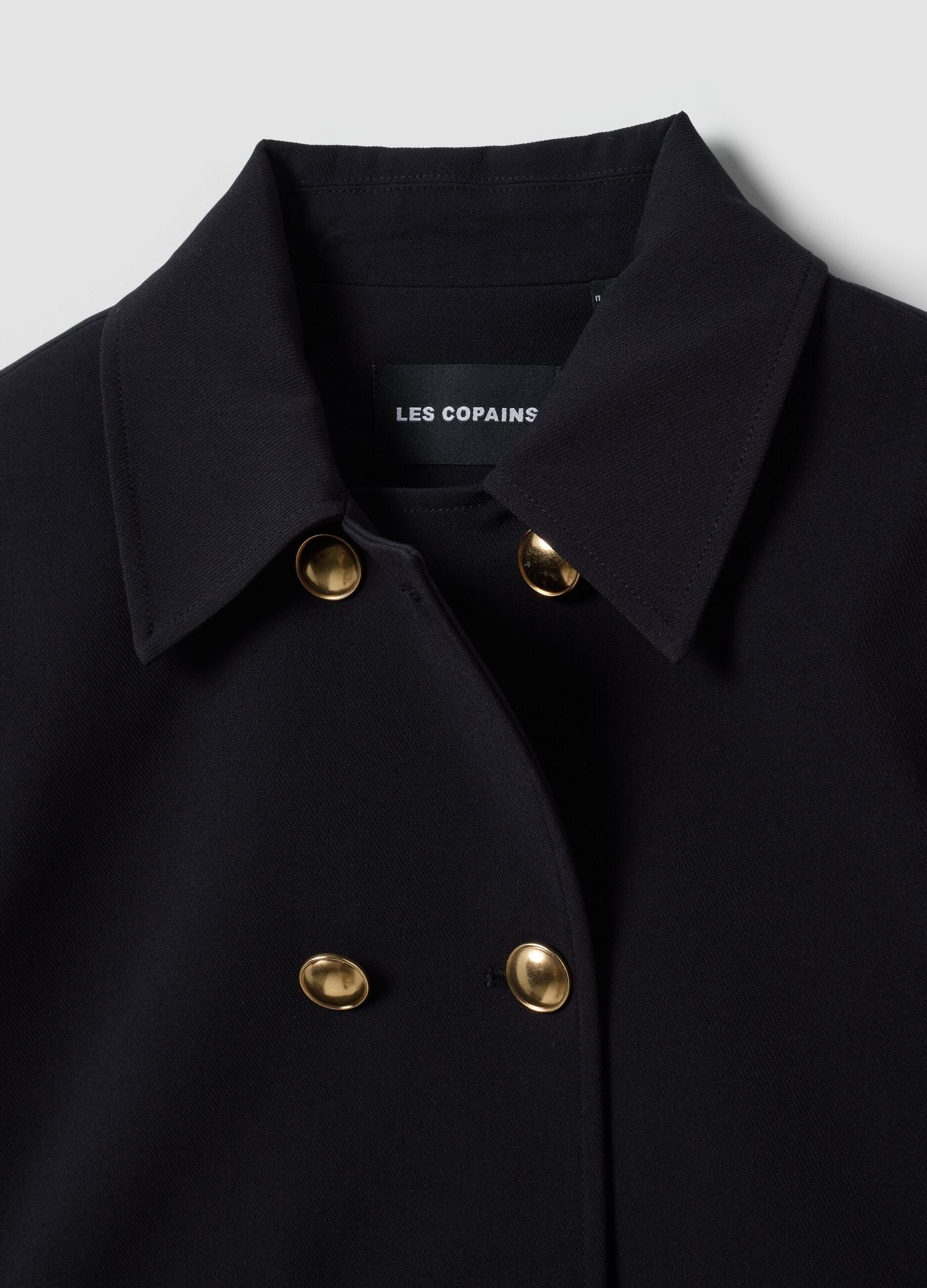 Blue double-breasted stretch viscose blazer with gold-tone buttons