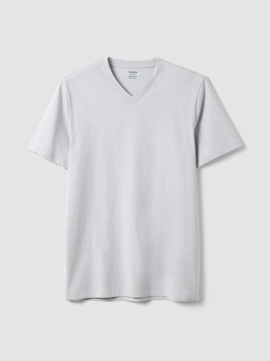 Grey pure cotton regular fit V-neck T-shirt_0
