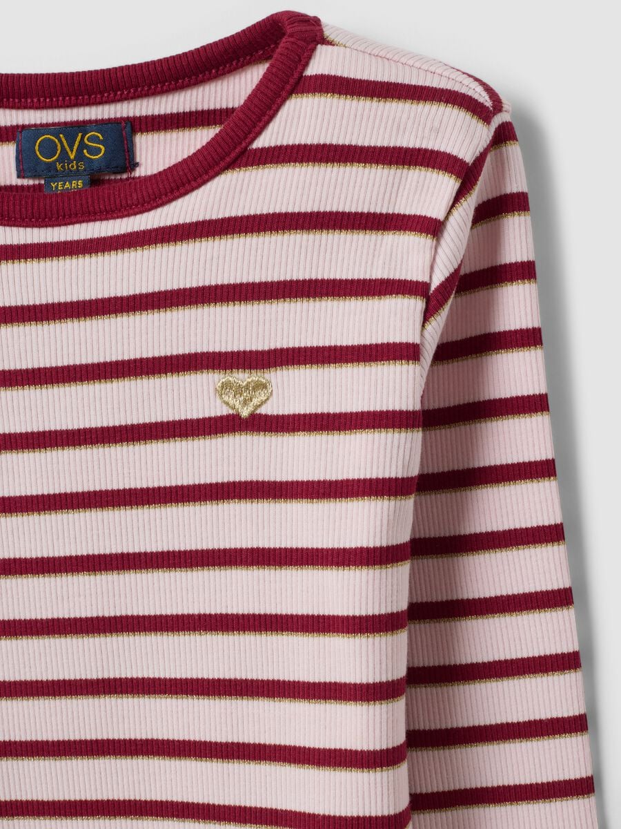 Girls&rsquo; multicolour striped stretch-cotton T-shirt with embroidery_2