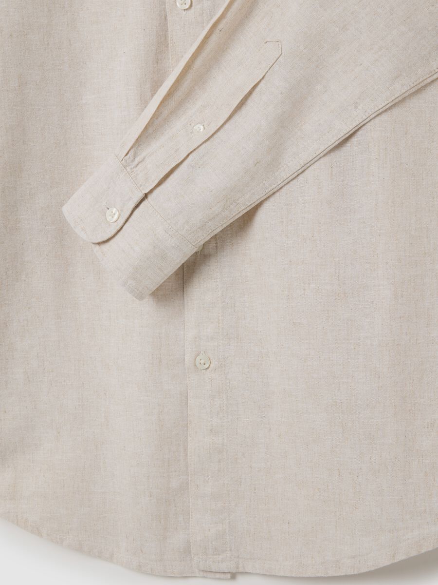 Men's beige linen regular fit shirt_1