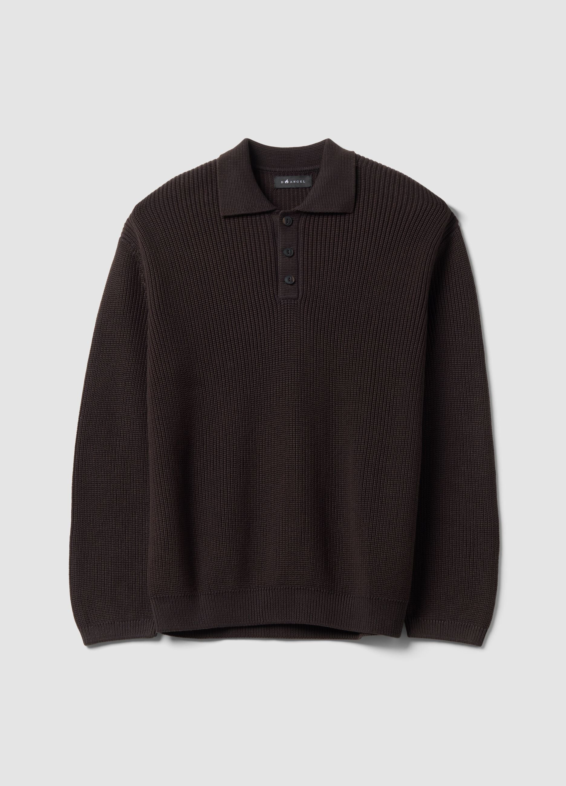 Maglia marrone in puro cotone con colletto polo over fit