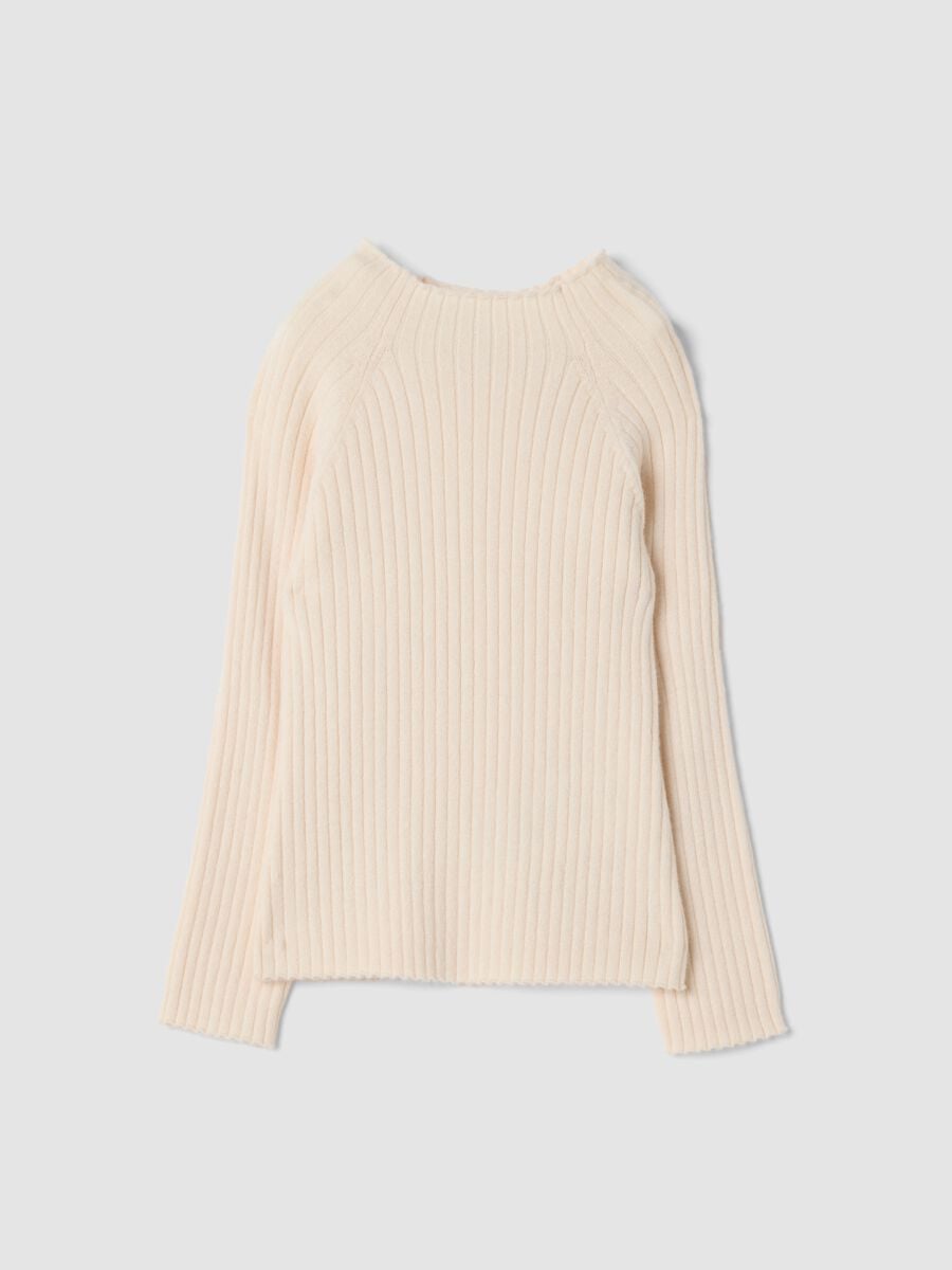 Maglia bianca in misto viscosa a coste con girocollo_0