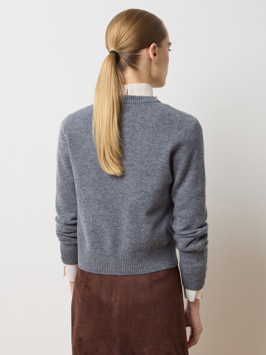 Grey crew neck cardigan in pure wool regular fit_3