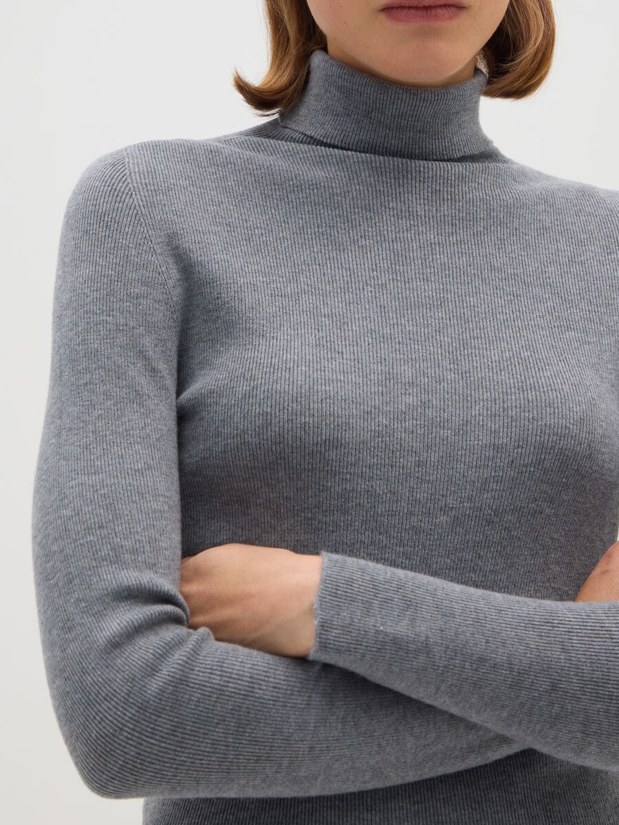 Dolcevita in misto cotone grigio regular fit_3