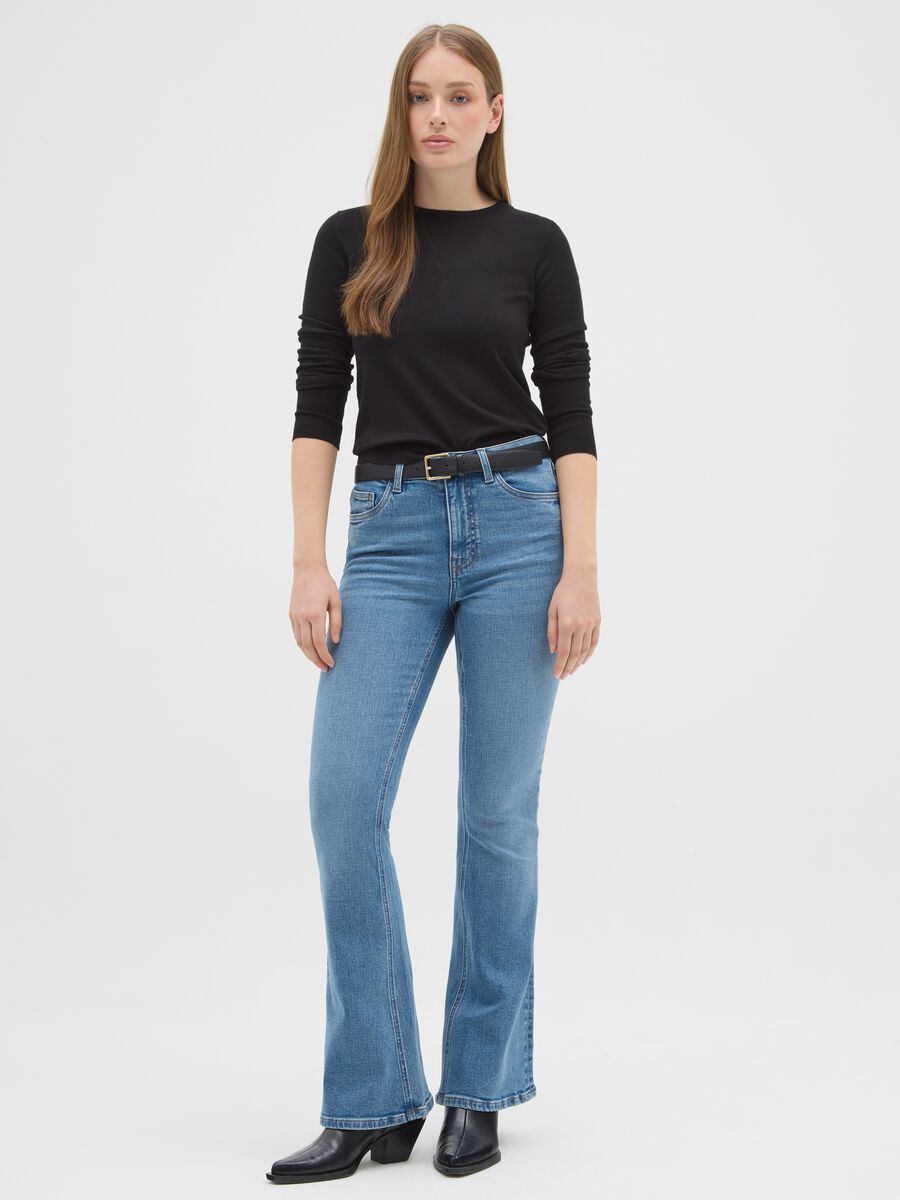 Blue Flare Jeans in Stretch Denim Cotton_0