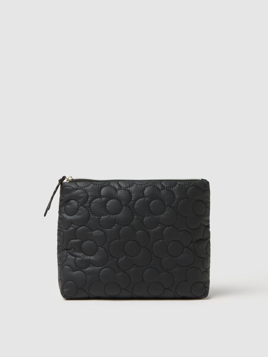 Black pouch with zip and floral pattern_0