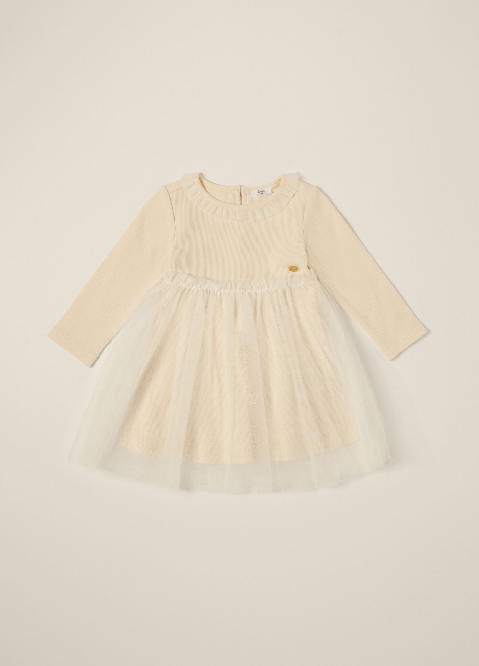 Beige dress for girls in stretch cotton
