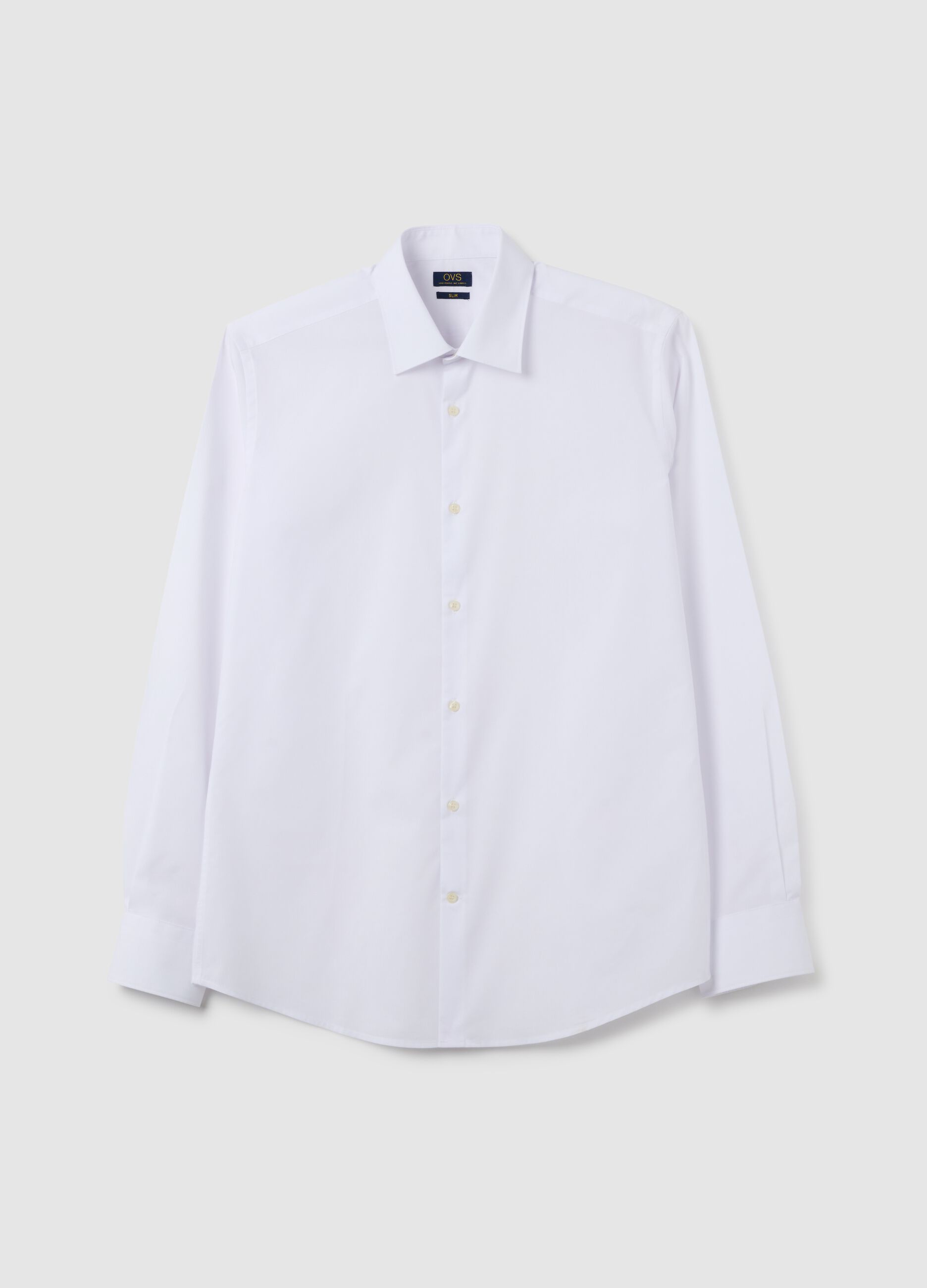 Men's white cotton blend slim fit easy iron shirt