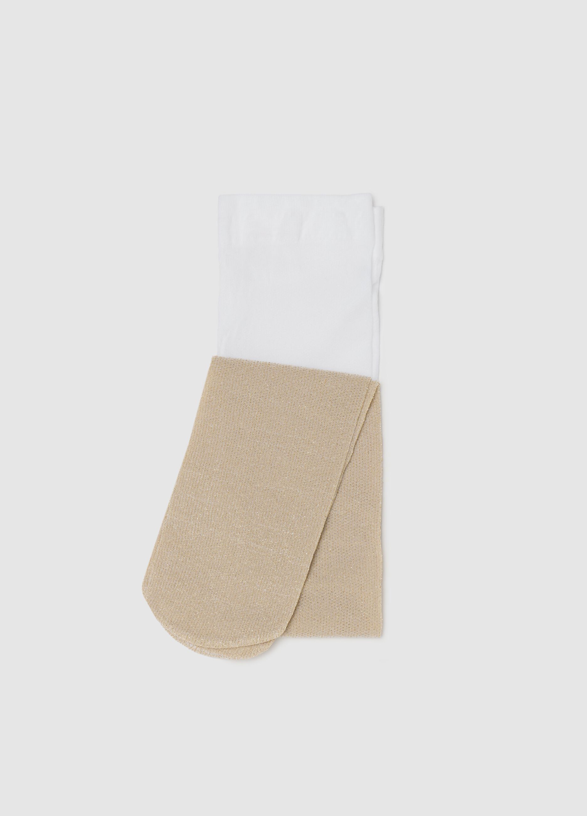 Two-tone white and beige microfibre tights with lurex