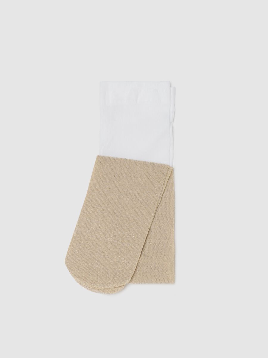 Two-tone white and beige microfibre tights with lurex_0
