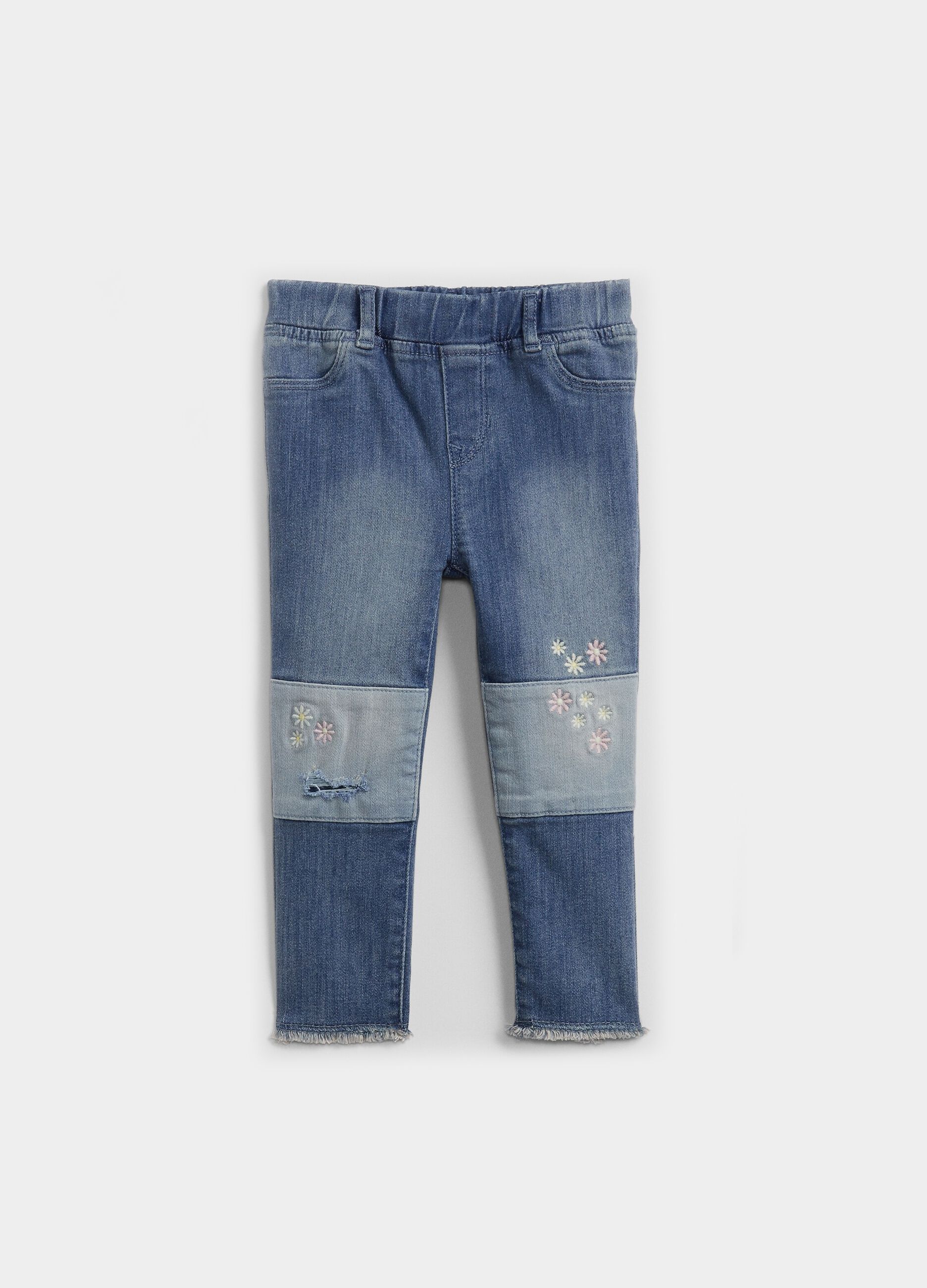 Jeggings with inserts and floral embroidery