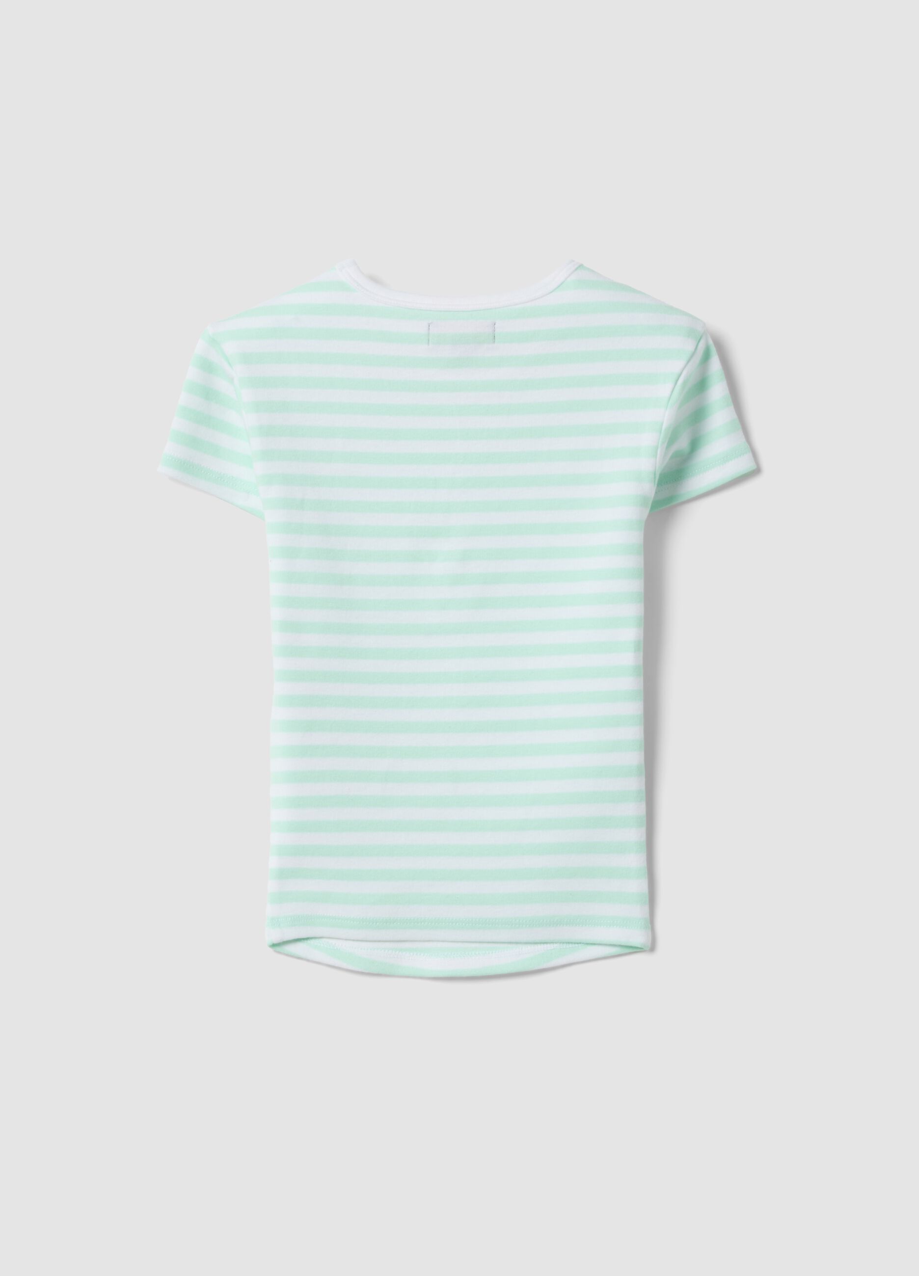 T-shirt fitted in cotone elasticizzato da ragazza a righe multicolor