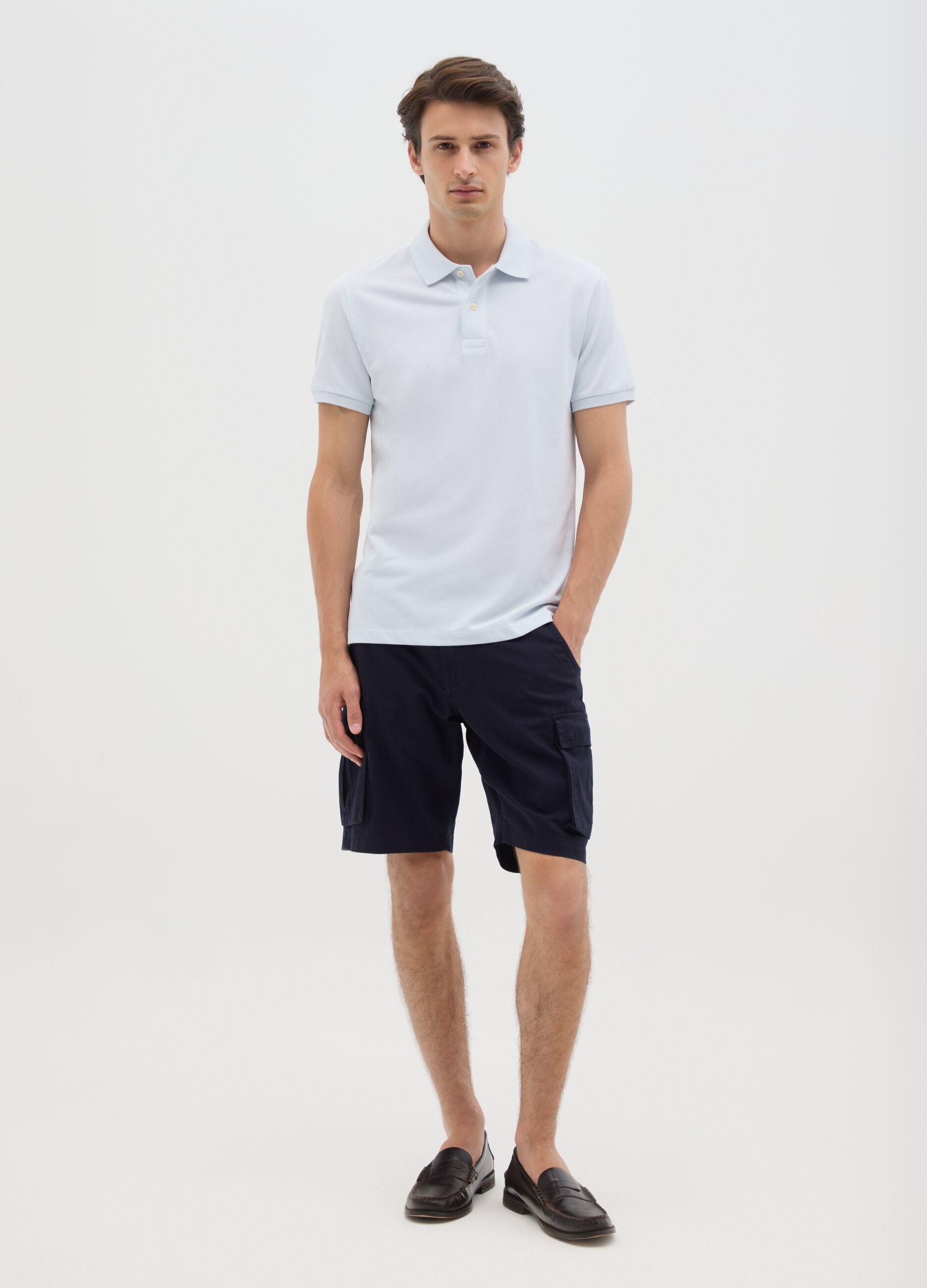 Bermuda da uomo in puro cotone blu regular fit