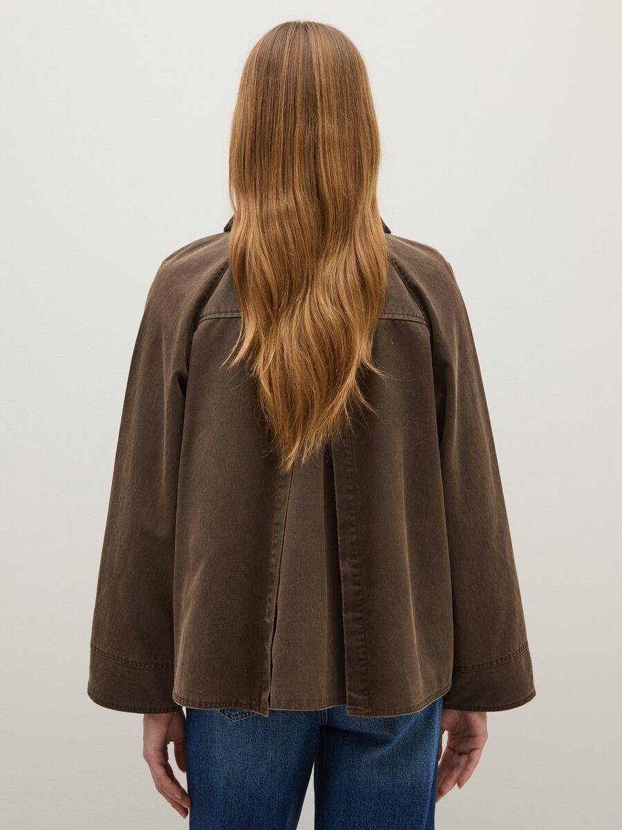Brown cotton blend jacket with buttons and zip_3