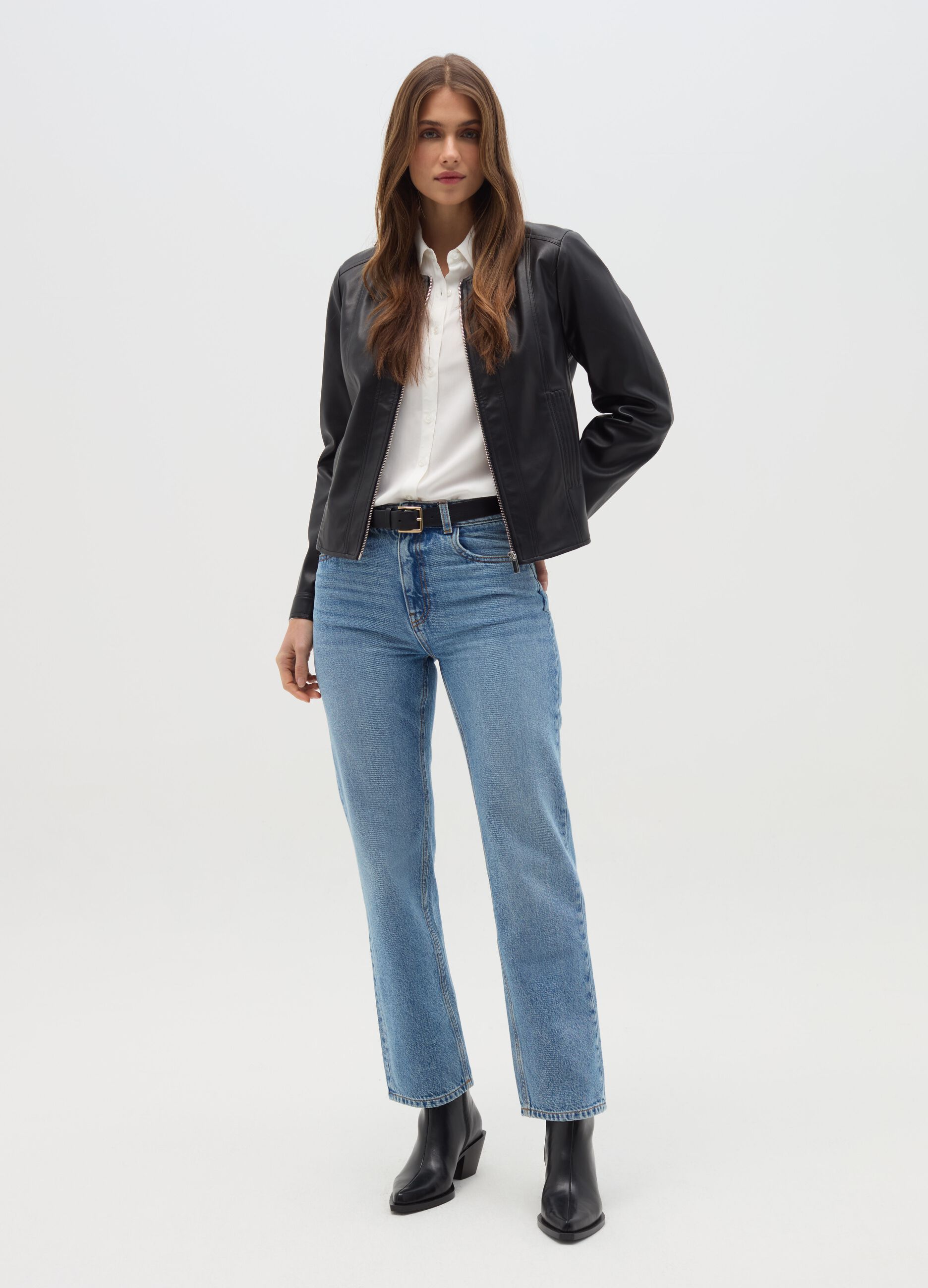 Short full-zip biker jacket