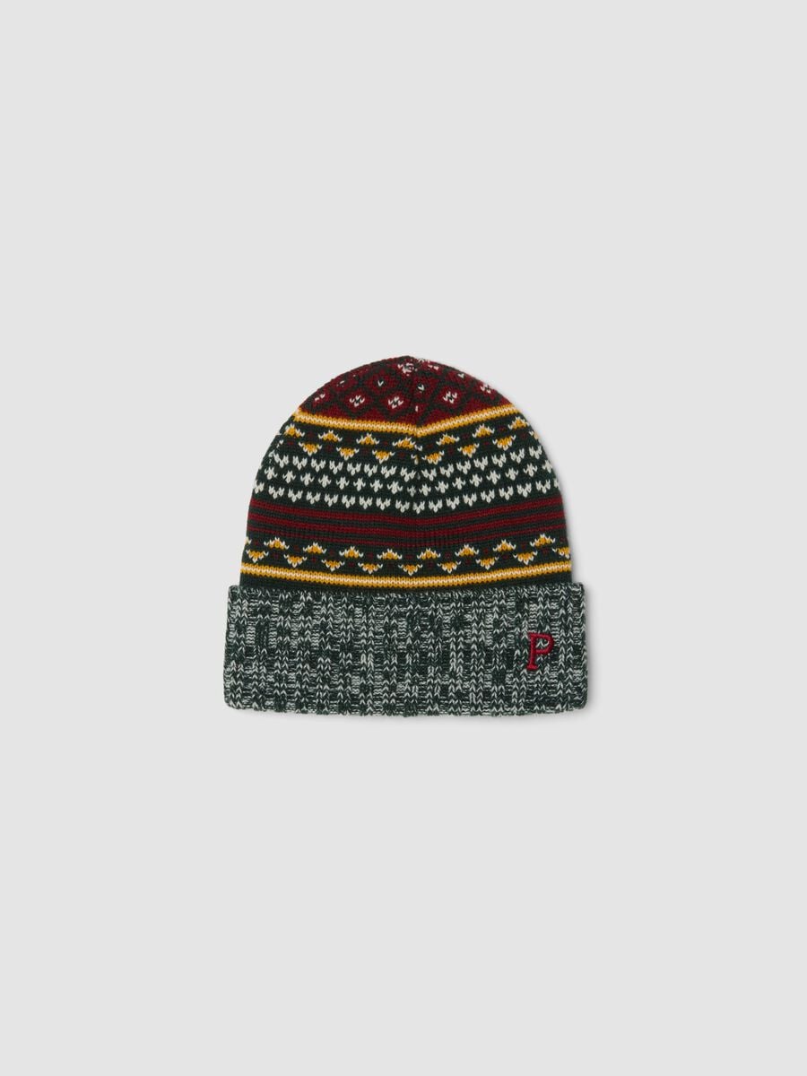 Cappello multicolor con fantasia jacquard e ricamo_0