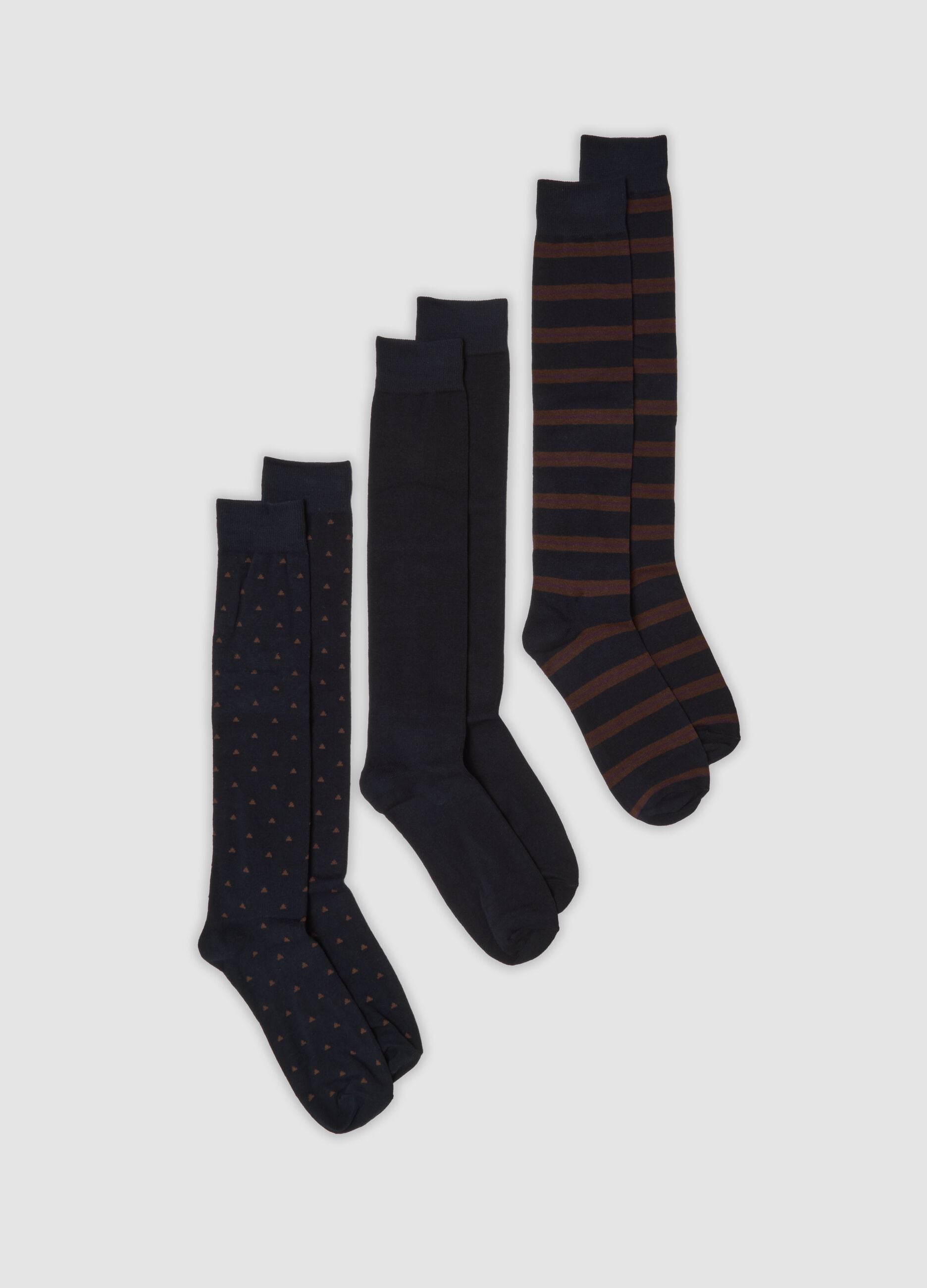 Three-pack of long blue socks in stretchy organic cotton