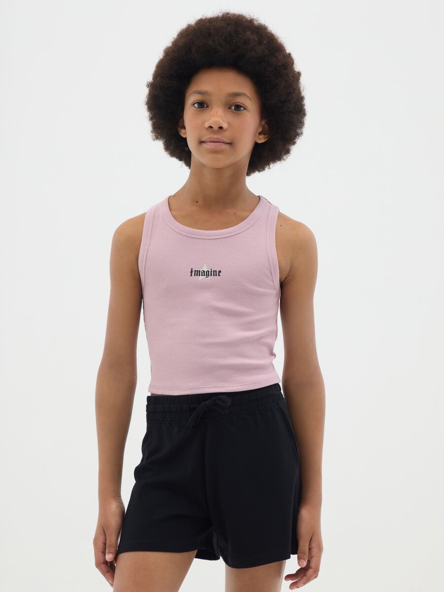 Canotta da ragazza in cotone elasticizzato rosa fitted_0