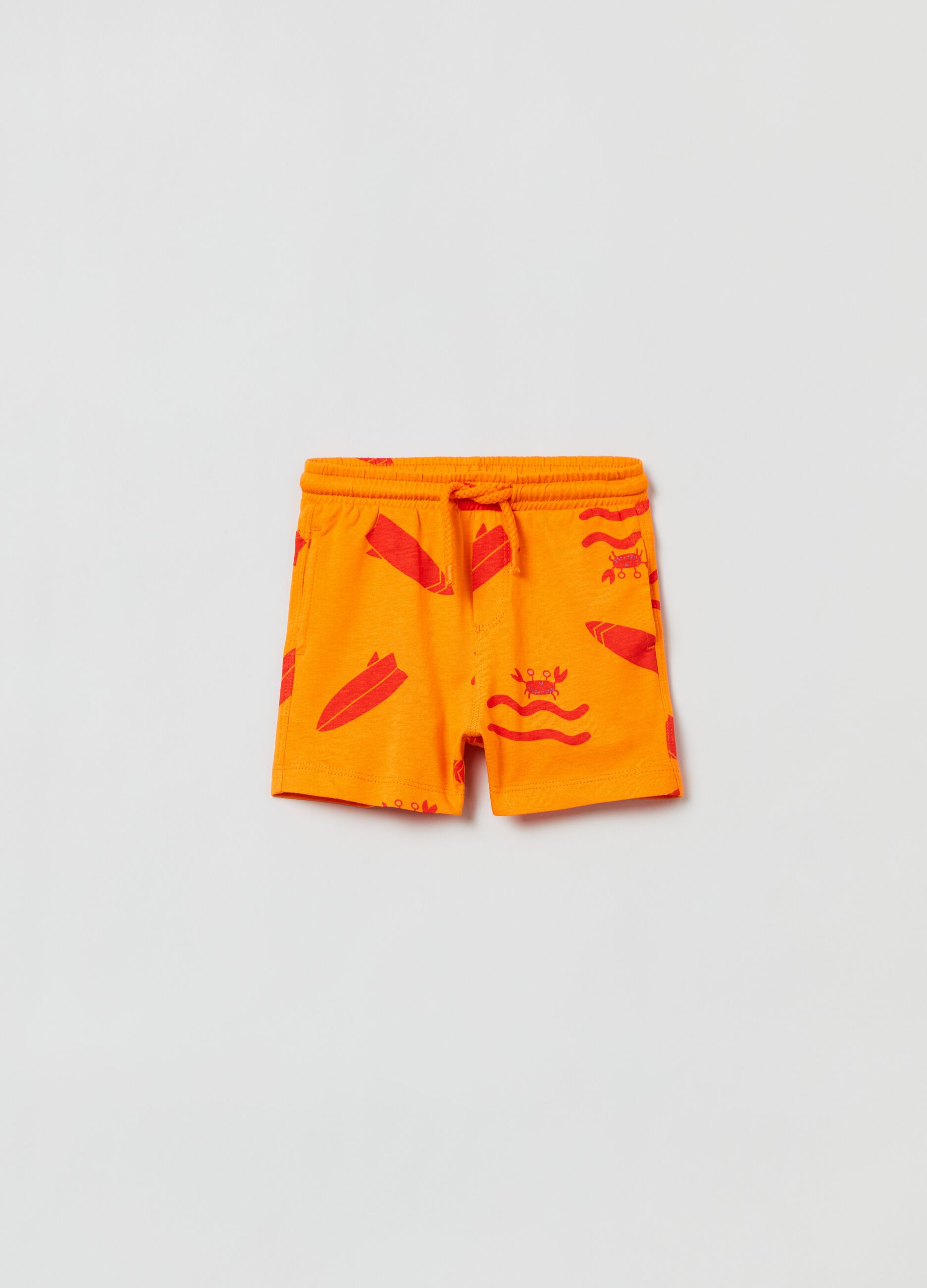 Shorts in cotone con coulisse e stampa_0