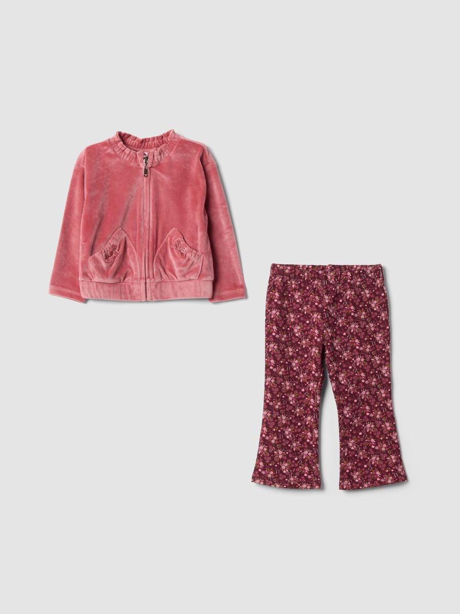 Pink stretch fabric set with crew neck_0
