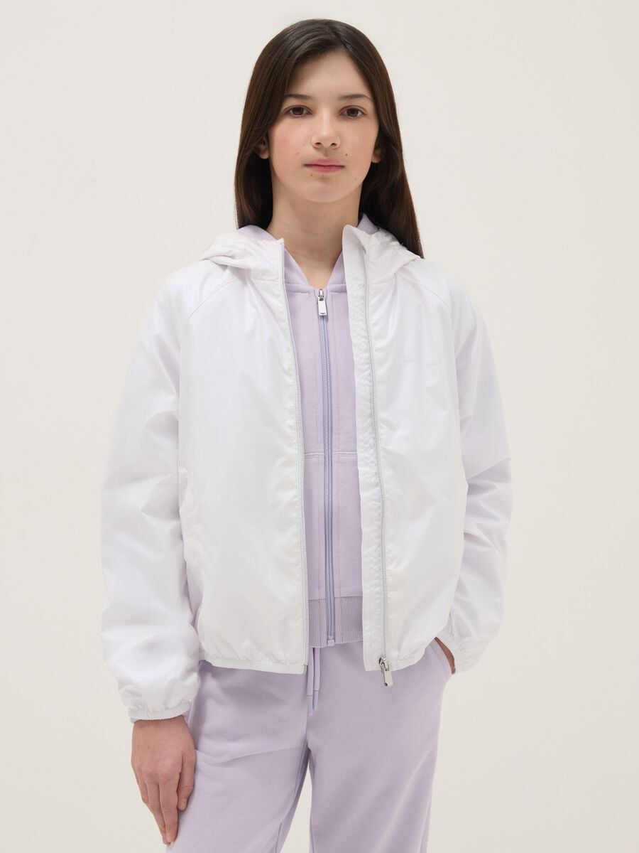 Giacca impermeabile bianca con cappuccio da ragazza regular fit_0