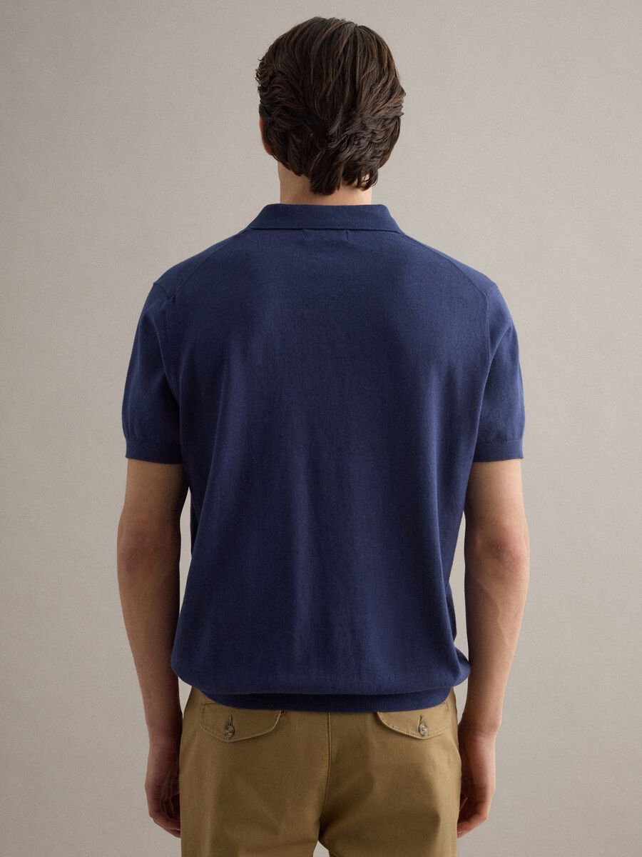 Polo in misto cotone, lino e seta blu regular fit_3