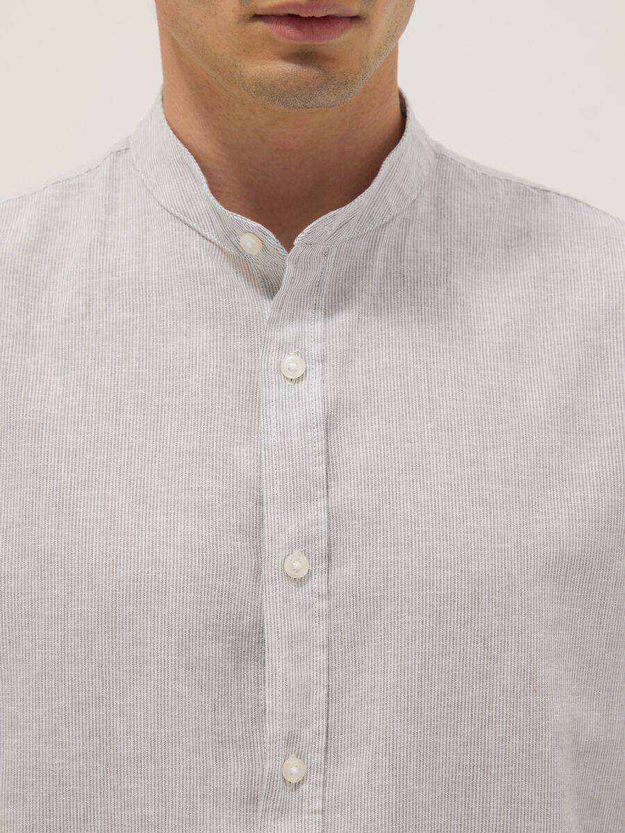 Multicolour striped shirt with mandarin collar in linen-cotton blend regular fit_3