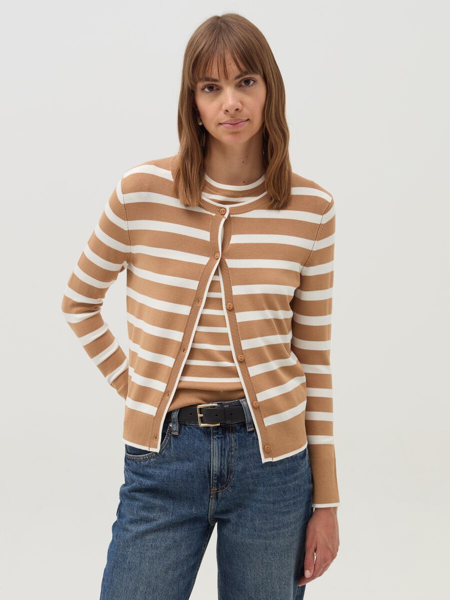 Striped cardigan with round neck_0