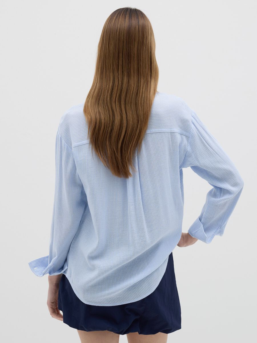 Striped blue chambray shirt in cotton and linen_3