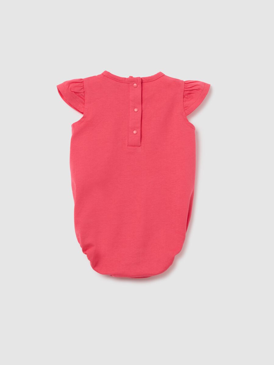 Newborn bodysuit in pure red cotton with ruffle sleeves_1