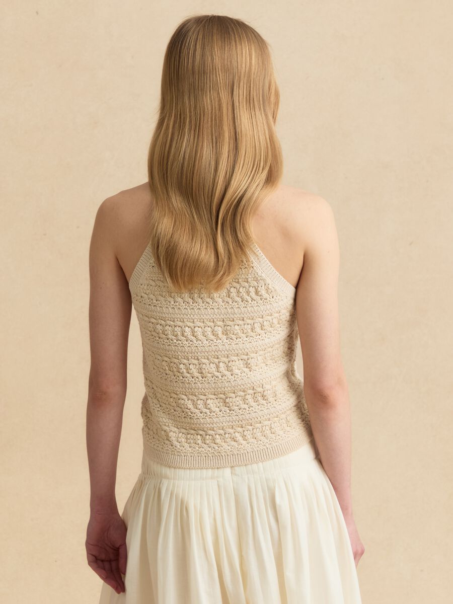 Beige cotton-blend knitted top_3
