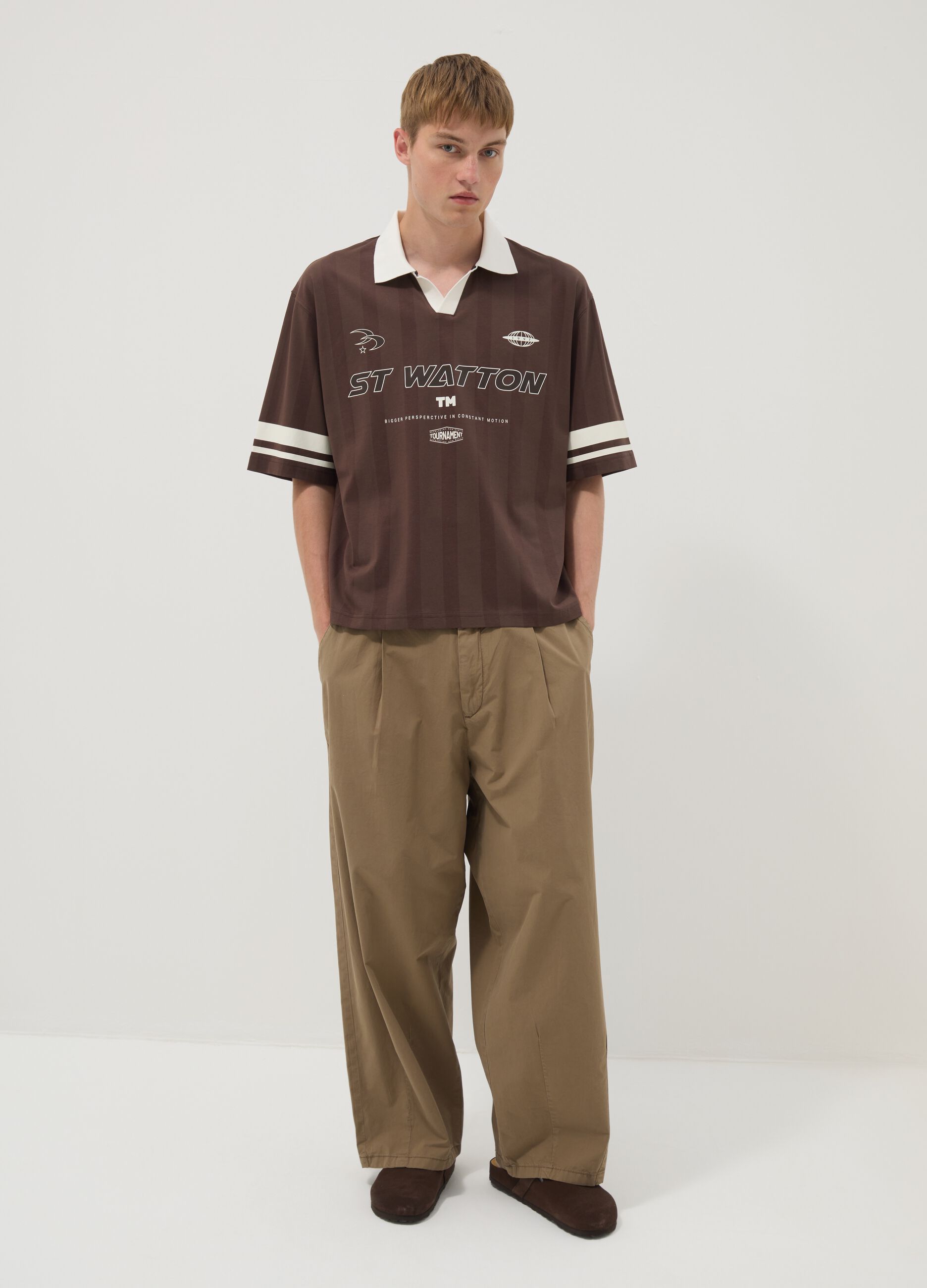 Brown pure cotton polo shirt with classic collar
