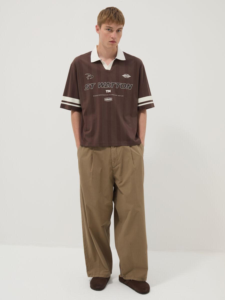 Brown pure cotton polo shirt with classic collar_1