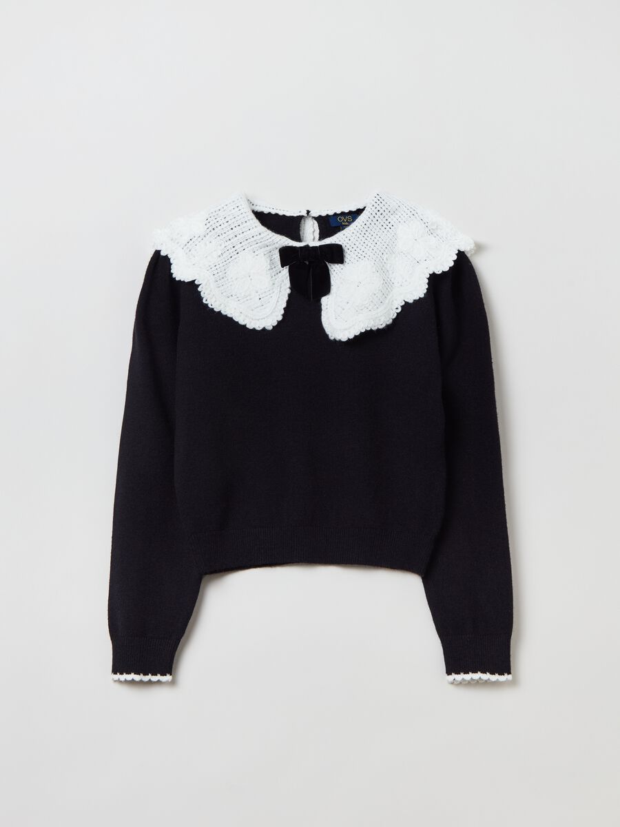Pullover con colletto peter pan e fiocco_0