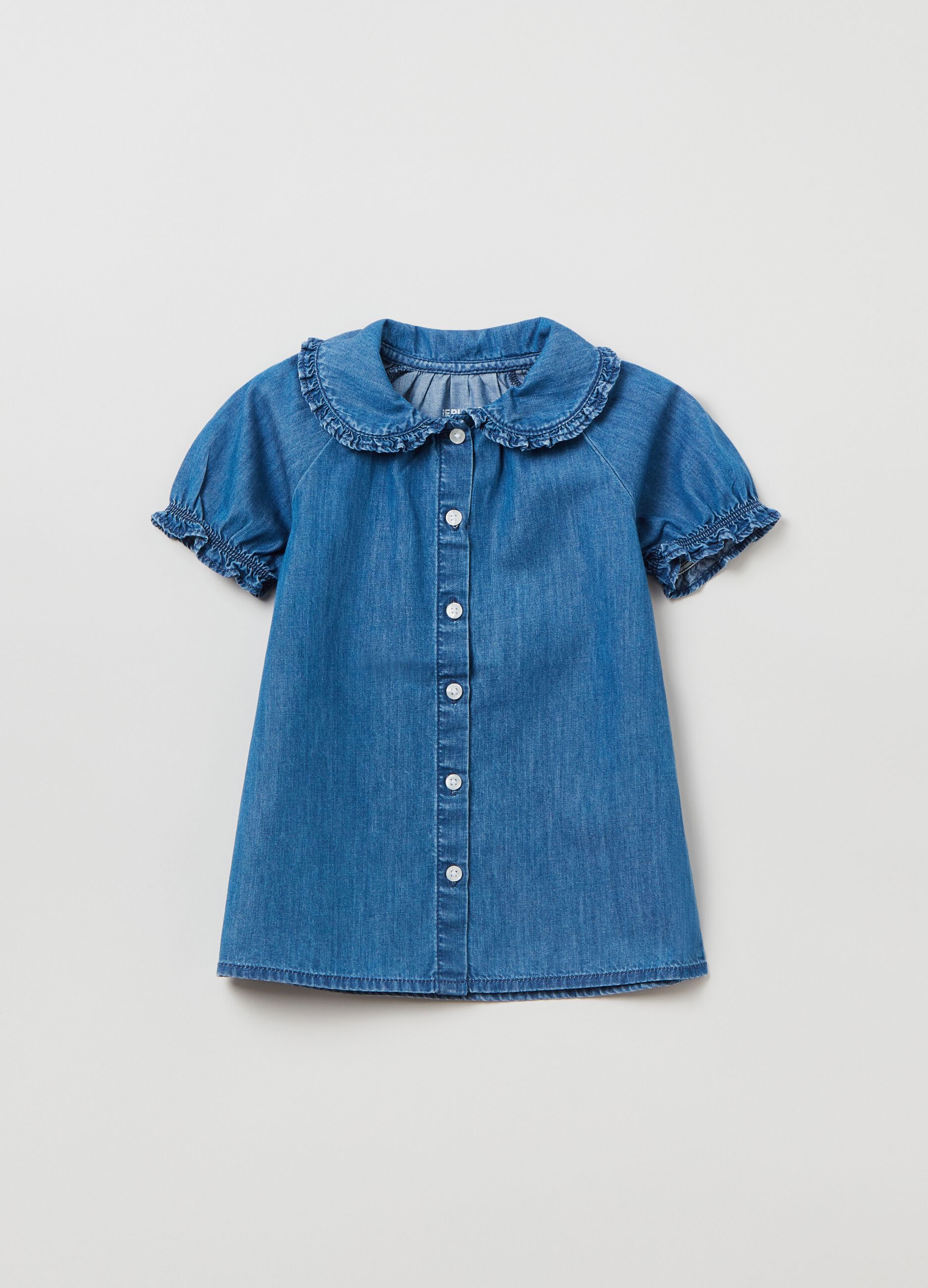 Denim shirt with puff sleeves