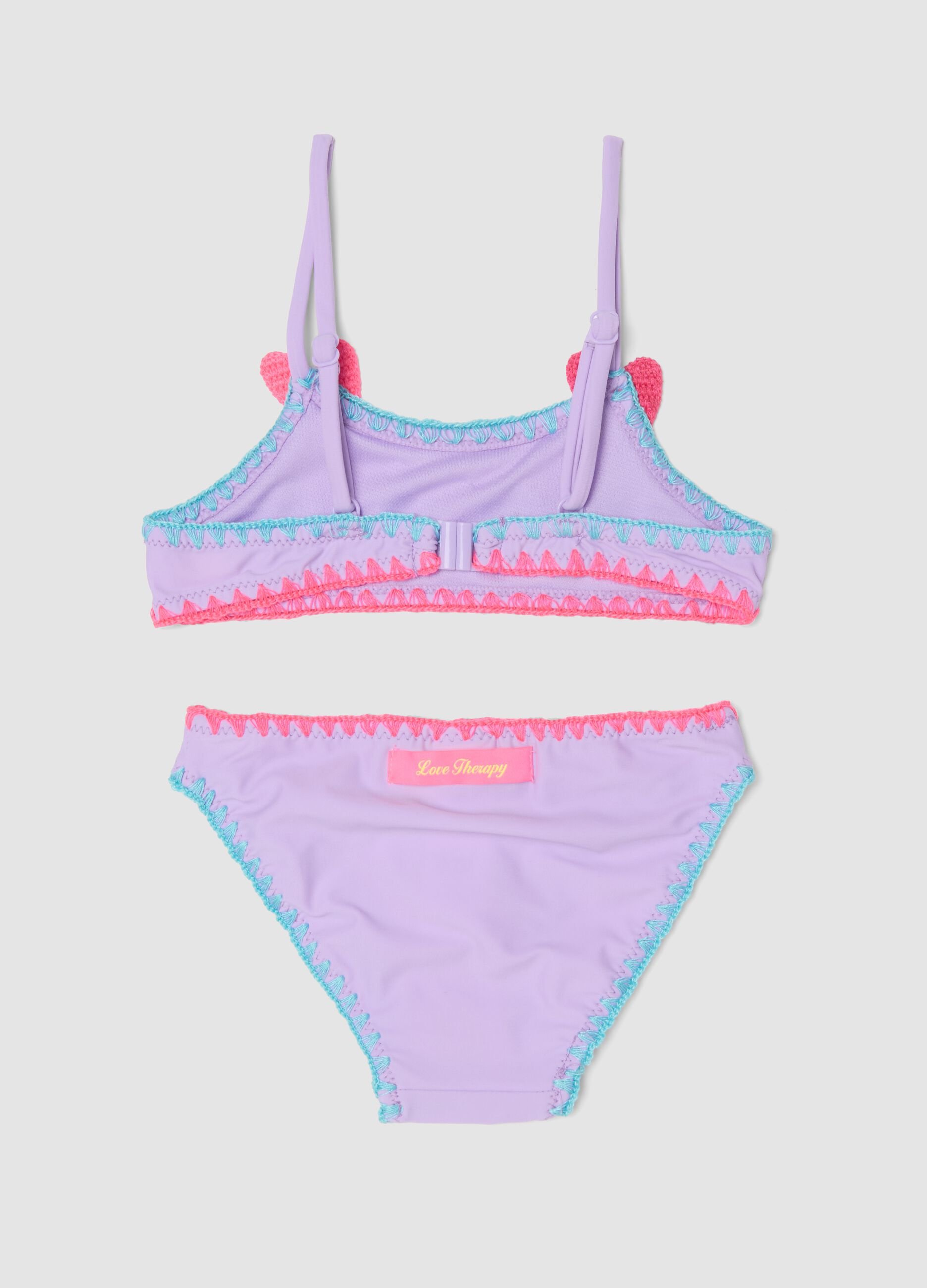 Purple stretch bikini with appliqu&eacute; hearts