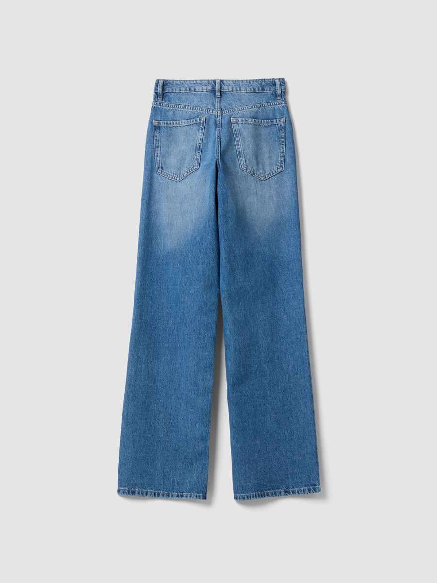 Light blue pure cotton high-waisted wide-leg denim jeans_6