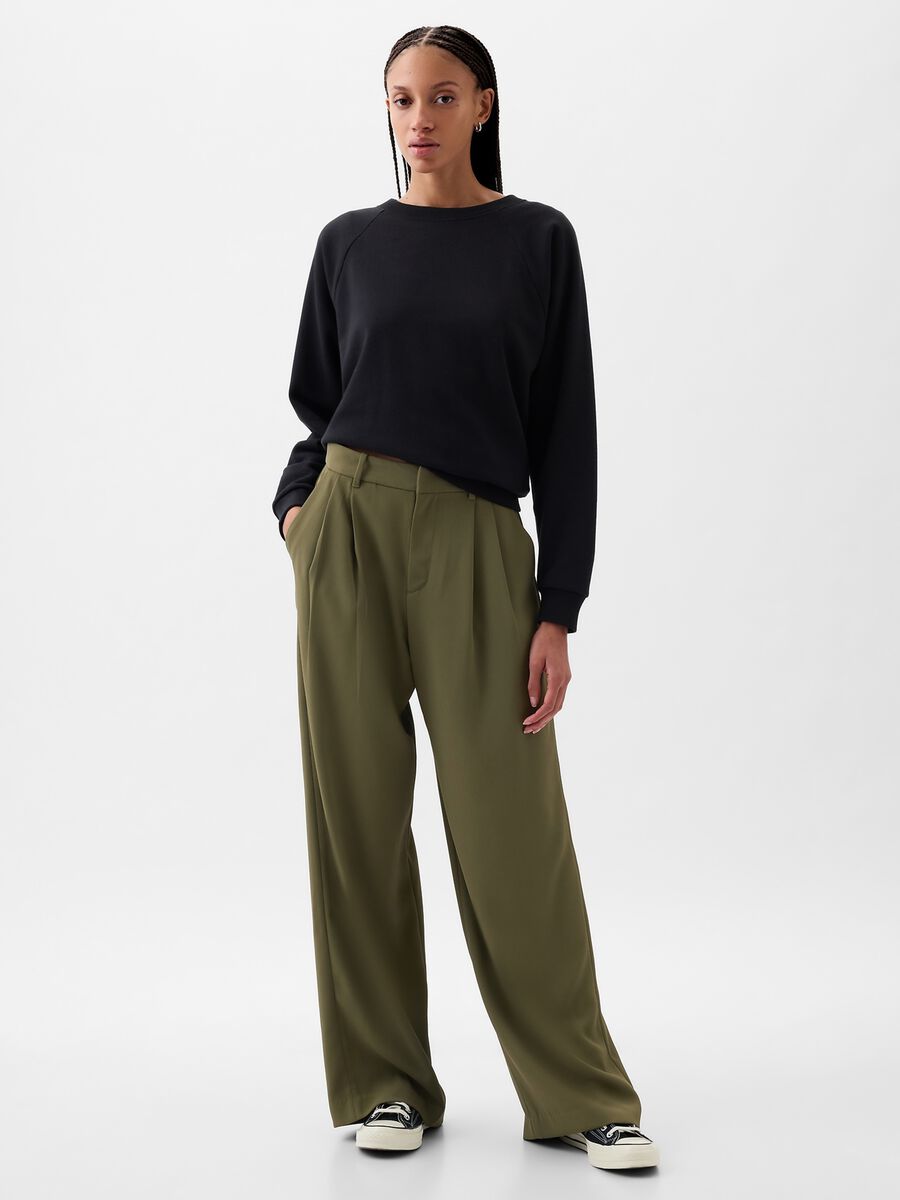 Pantalone wide leg vita alta con pinces_0
