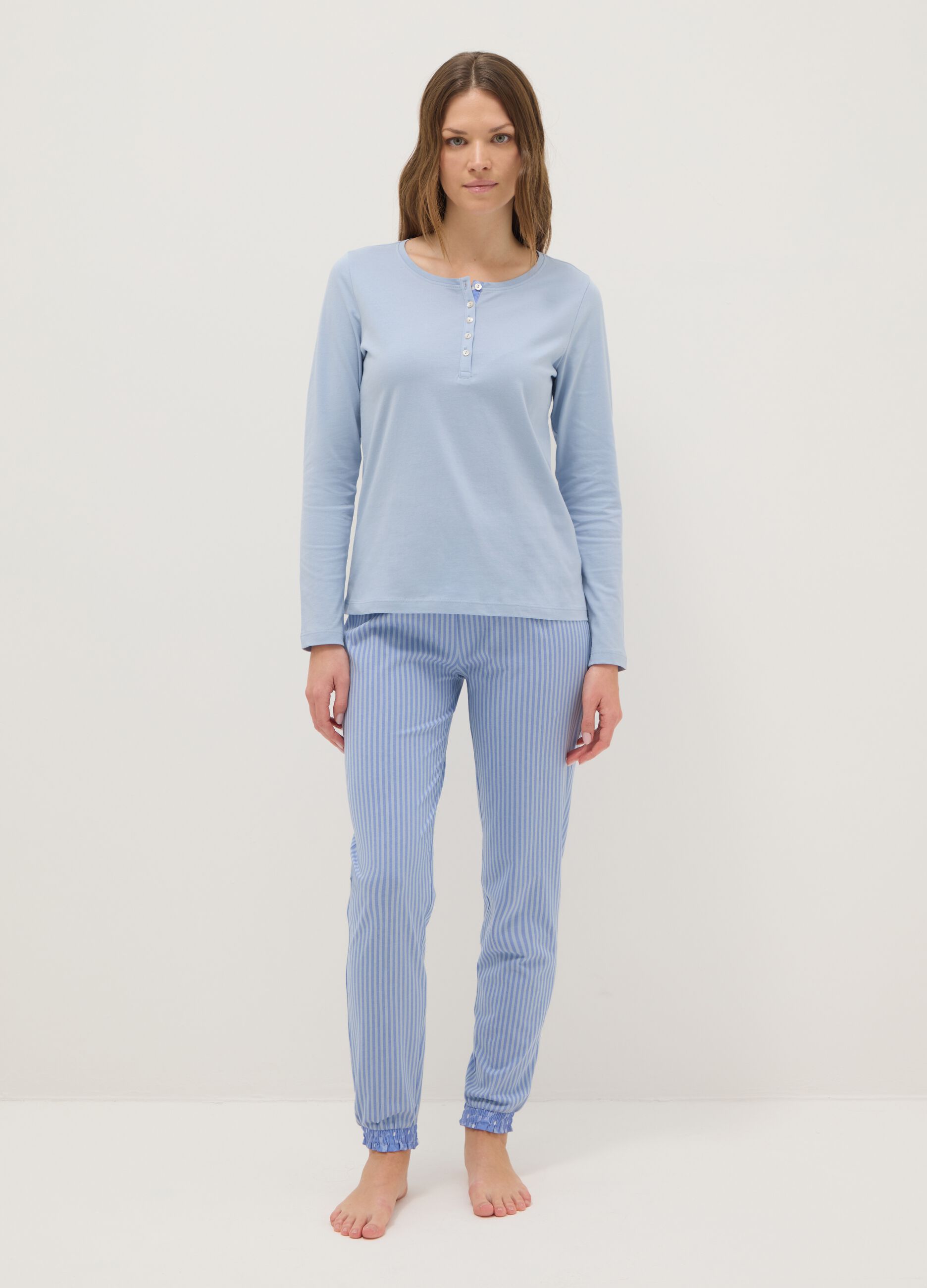 Blue striped pyjamas in pure cotton regular fit