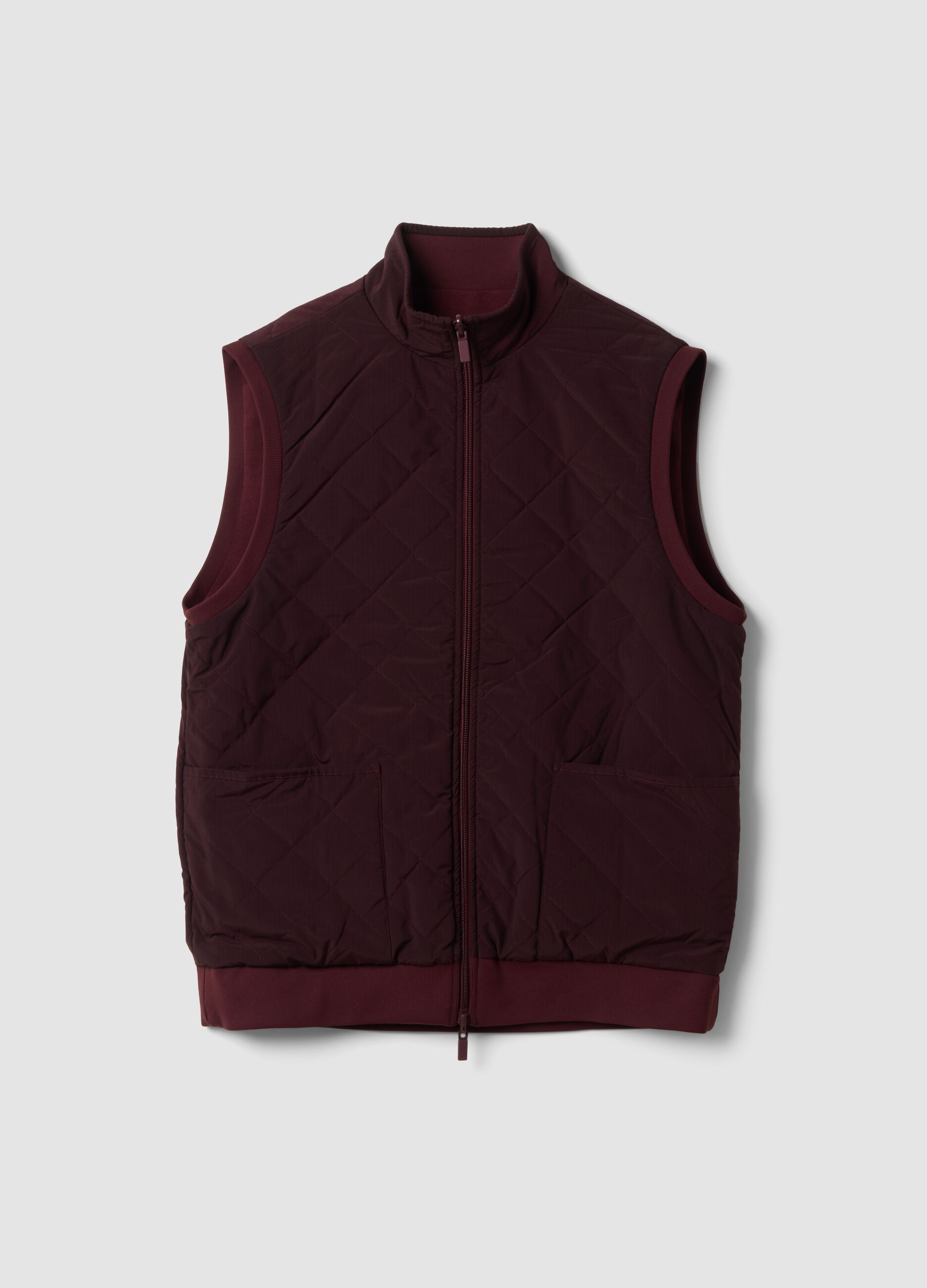 Red reversible stretch-cotton gilet with collar, regular fit