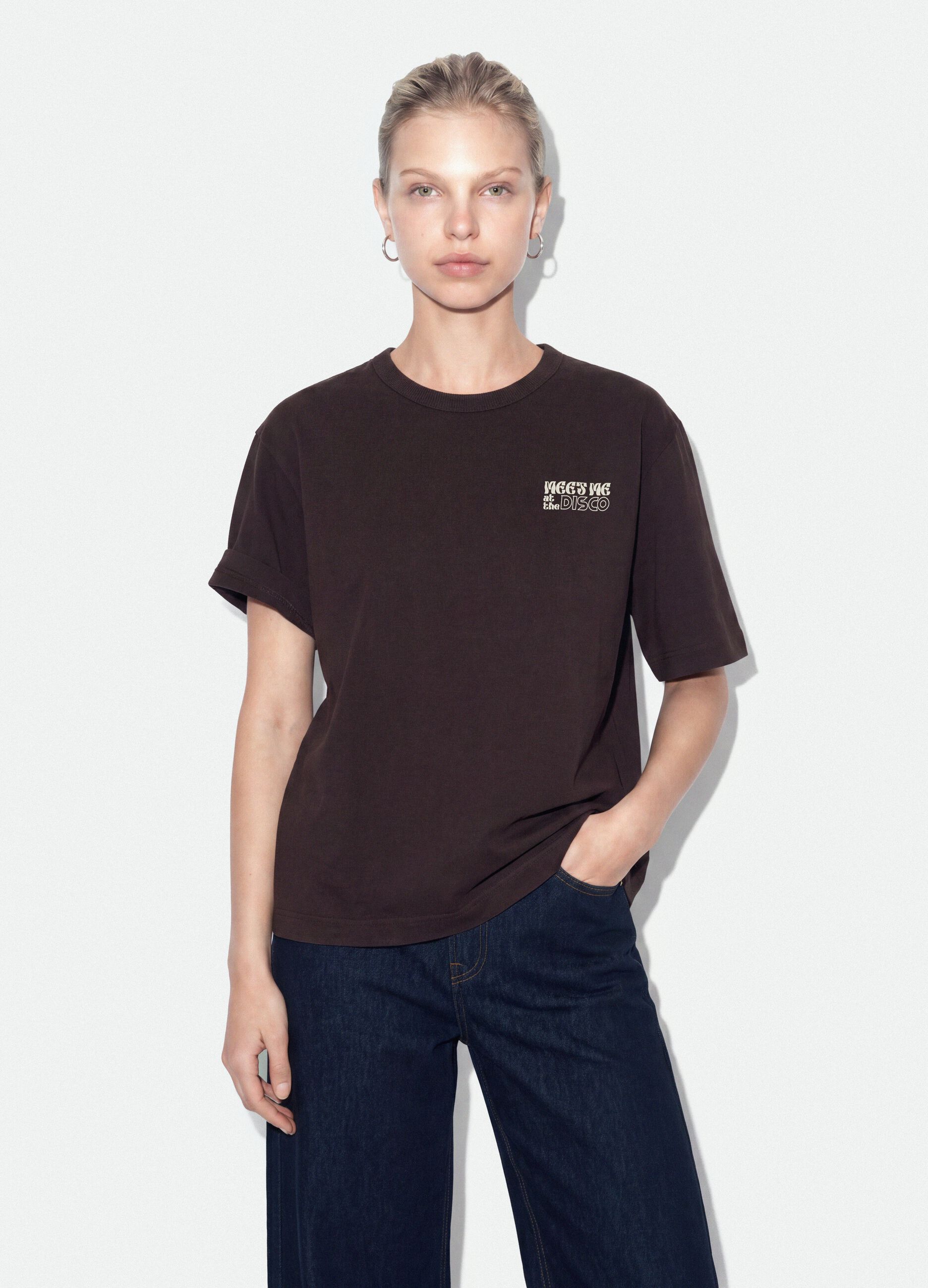 Grey pure cotton oversized T-shirt with chest slogan