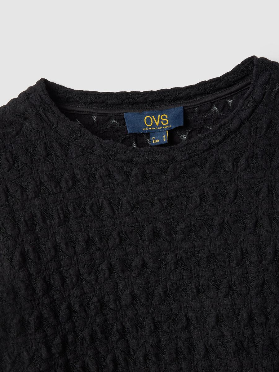 Maglia in misto cotone e viscosa nera regular fit con texture a maglia_5