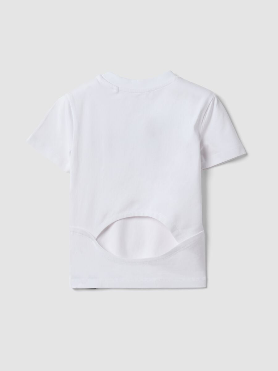 T-shirt bianca in cotone jersey elasticizzato con scritta graffiti per ragazza_4
