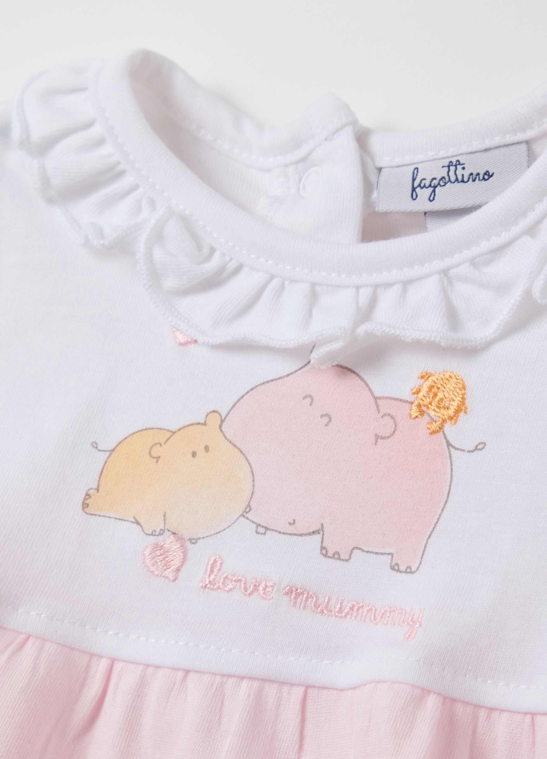 Pagliaccetto da neonata in puro cotone multicolor con stampa